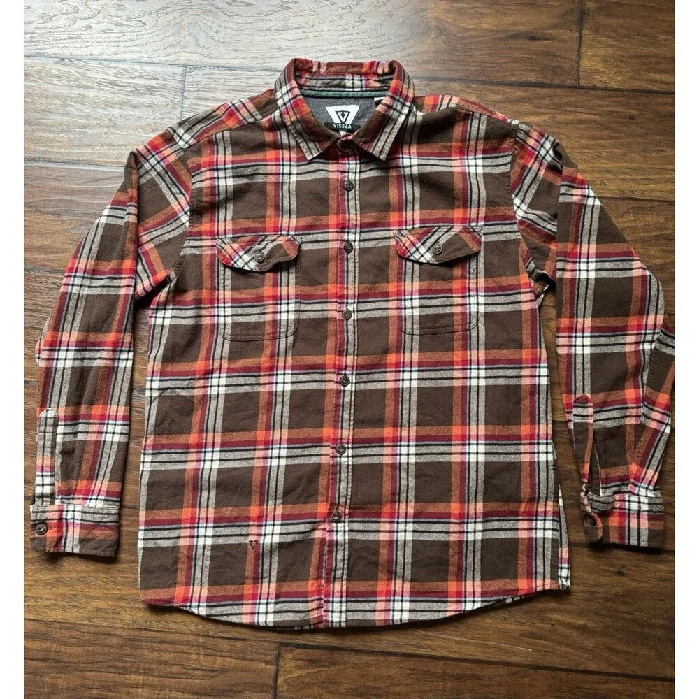Vissla Men's XL Plaid Flannel Button-Up Shirt-Multicolor - Picture 1 of 8
